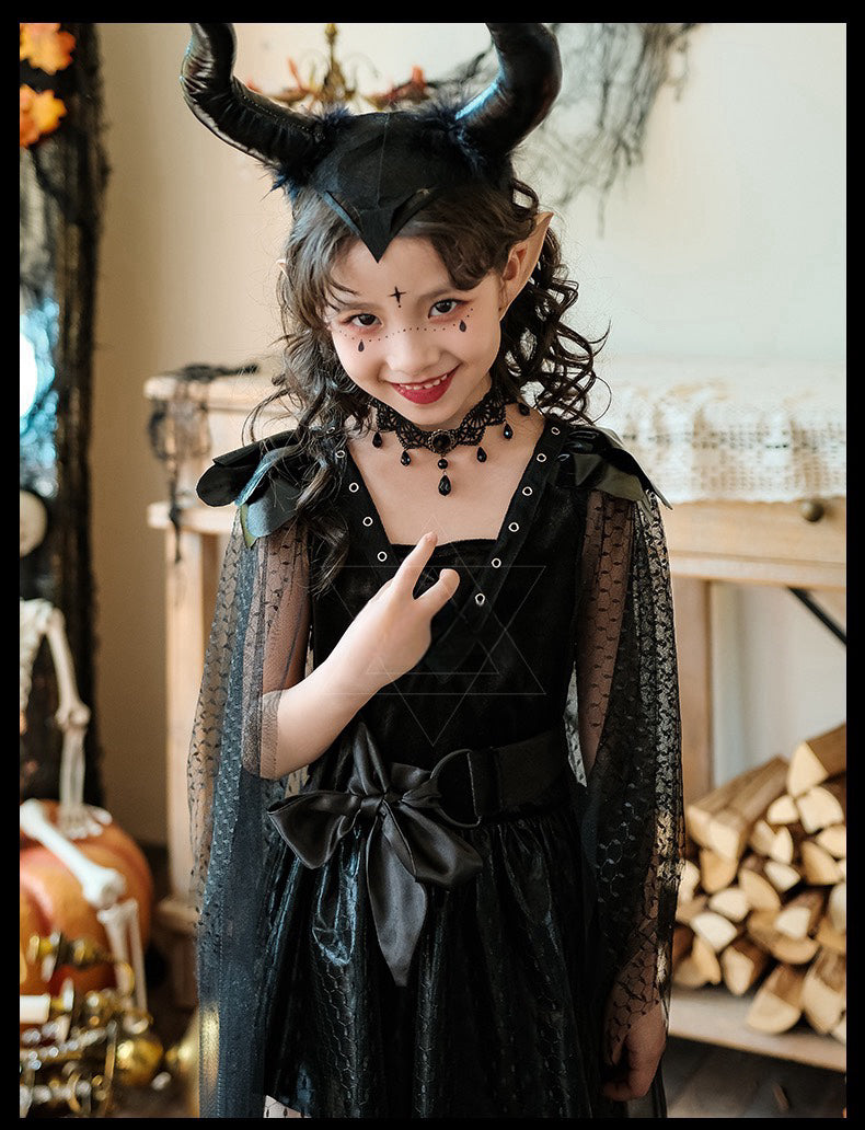 Kids Girl Witch Maleficent Outfits Halloween Suit