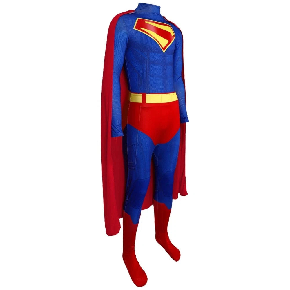 Deluxe Superman Legacy Clark Kent Costume Cosplay Boots Jumpsuit Cape Cloak Suit