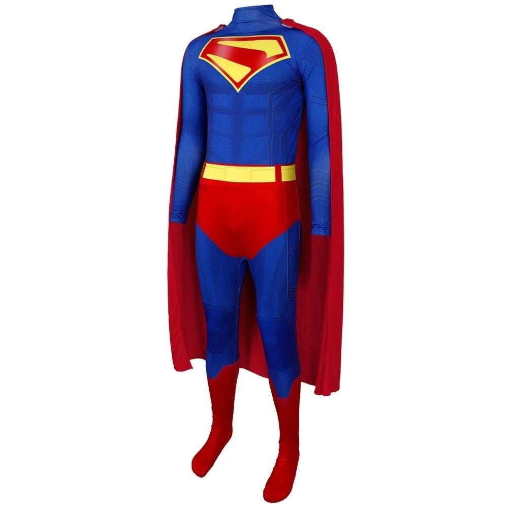 Deluxe Superman Legacy Clark Kent Costume Cosplay Boots Jumpsuit Cape Cloak Suit
