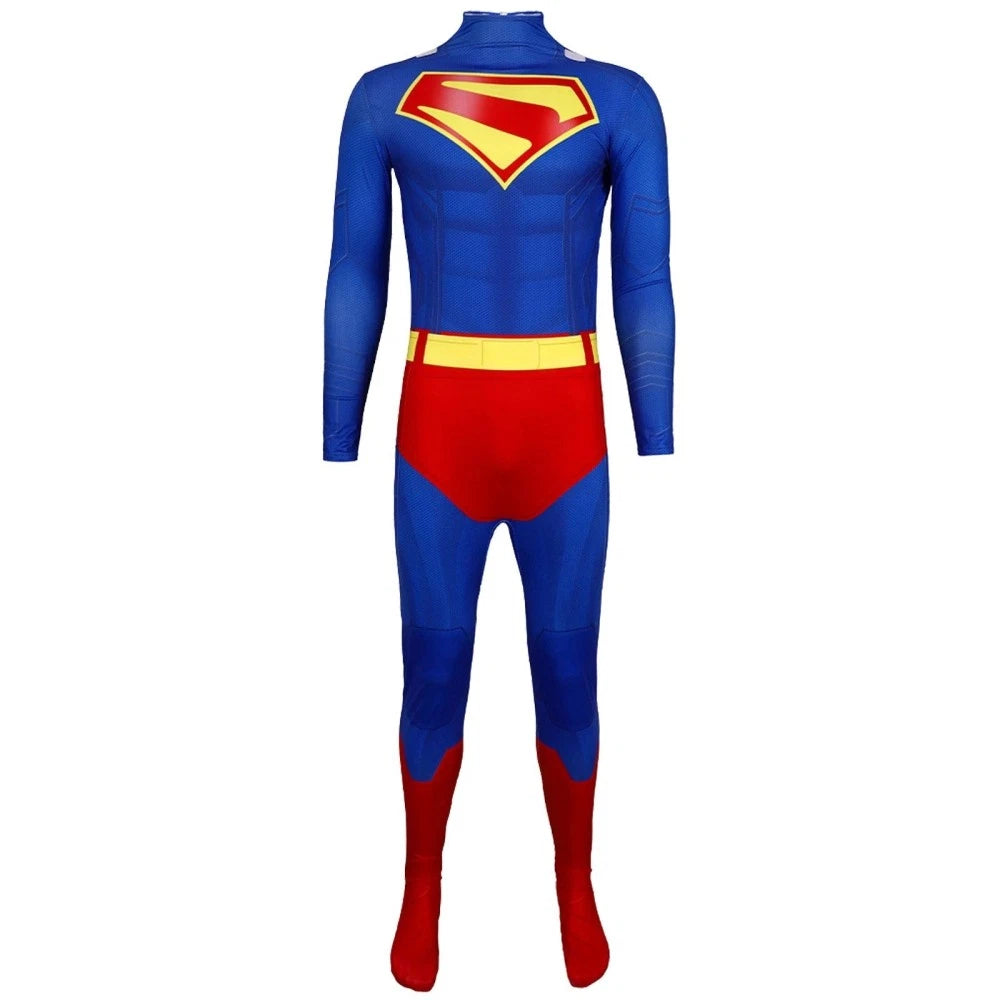 Deluxe Superman Legacy Clark Kent Costume Cosplay Boots Jumpsuit Cape Cloak Suit