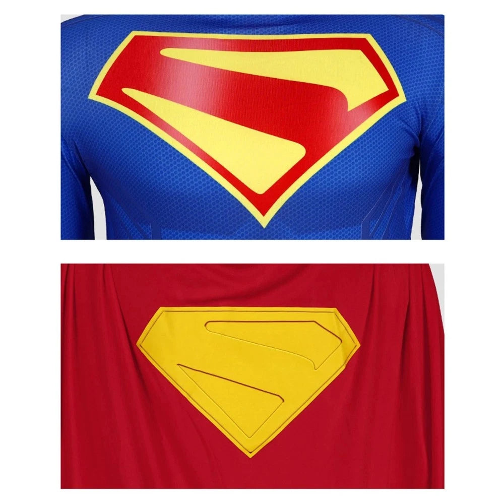 Deluxe Superman Legacy Clark Kent Costume Cosplay Boots Jumpsuit Cape Cloak Suit