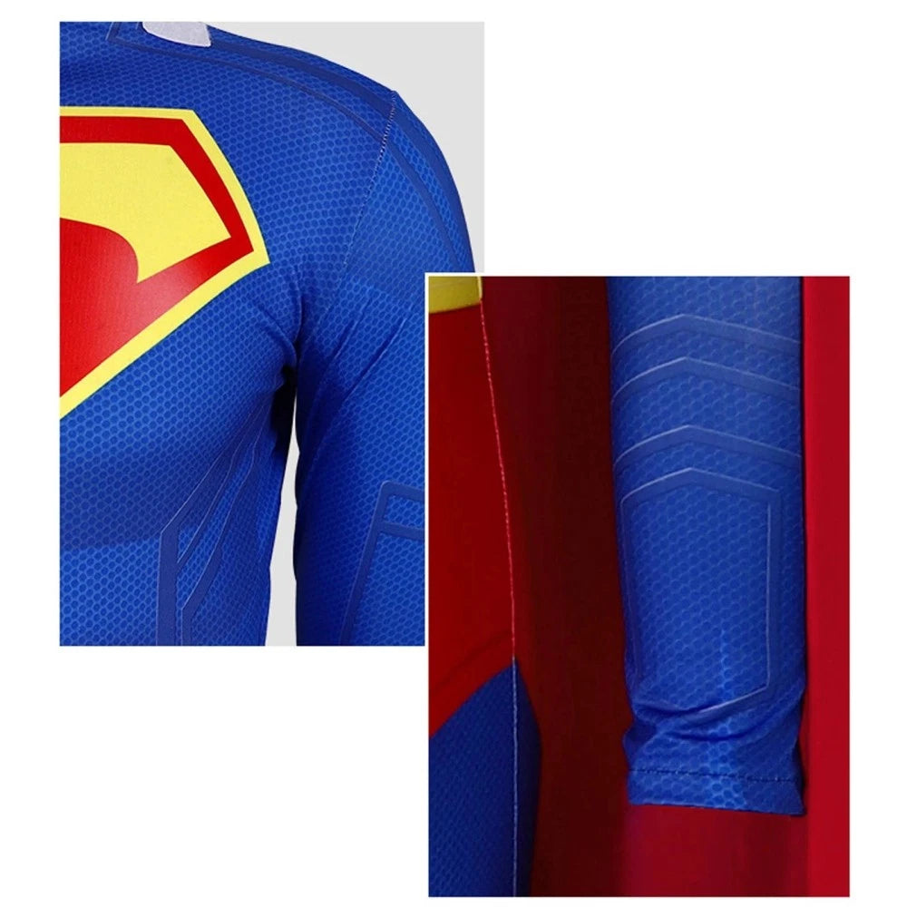 Deluxe Superman Legacy Clark Kent Costume Cosplay Boots Jumpsuit Cape Cloak Suit