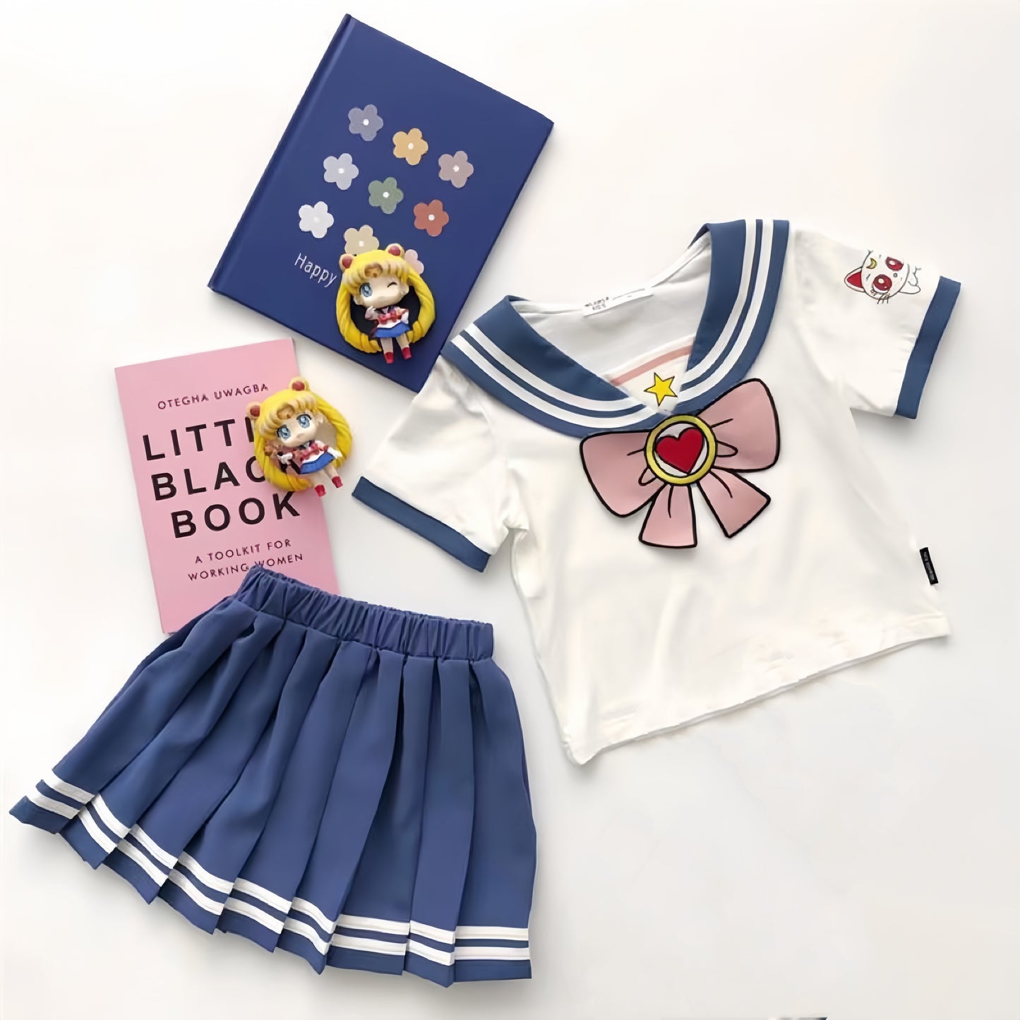 Kids Girl Summer Anime Sailor Moon Suit Pleated Skirt Two-Piece Set