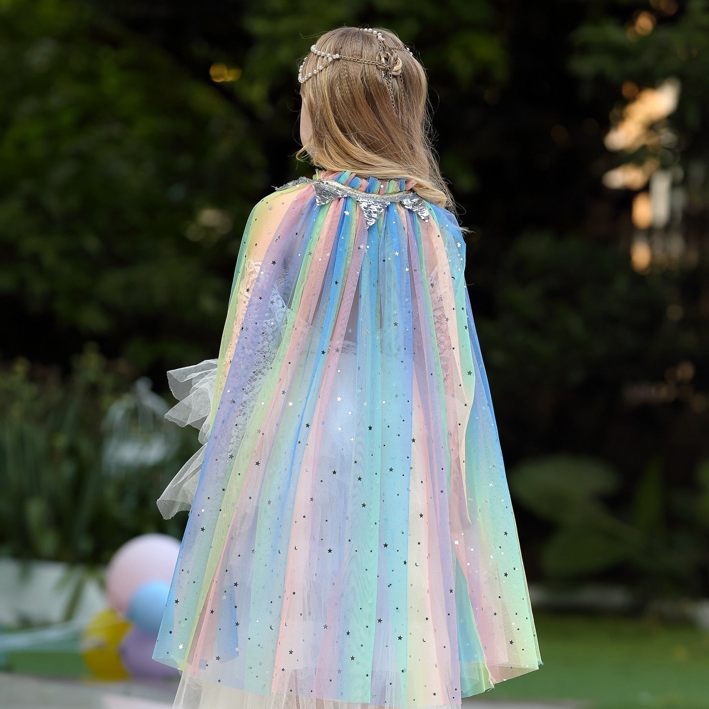 Kids Girls Princess Rainbow Lace Tulle Cape Costume