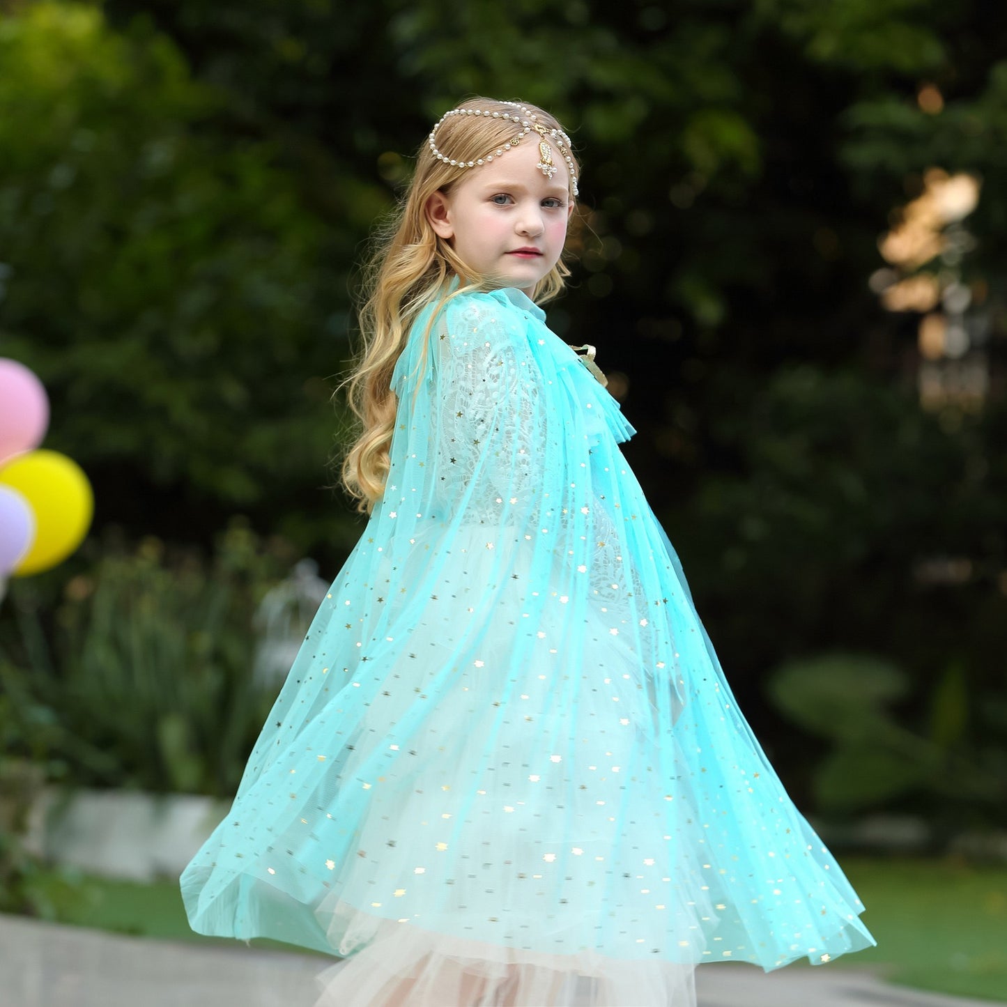 Kids Girls Princess Rainbow Lace Tulle Cape Costume