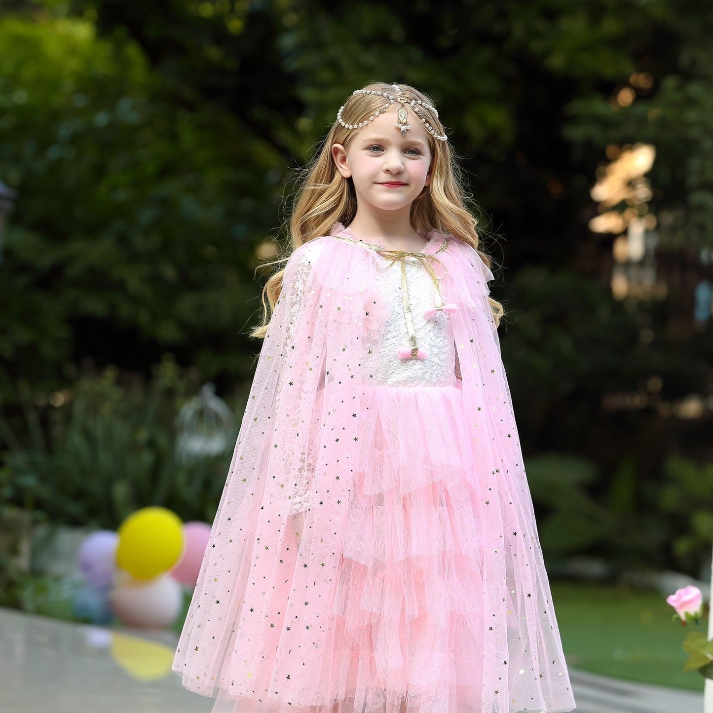 Kids Girls Princess Rainbow Lace Tulle Cape Costume