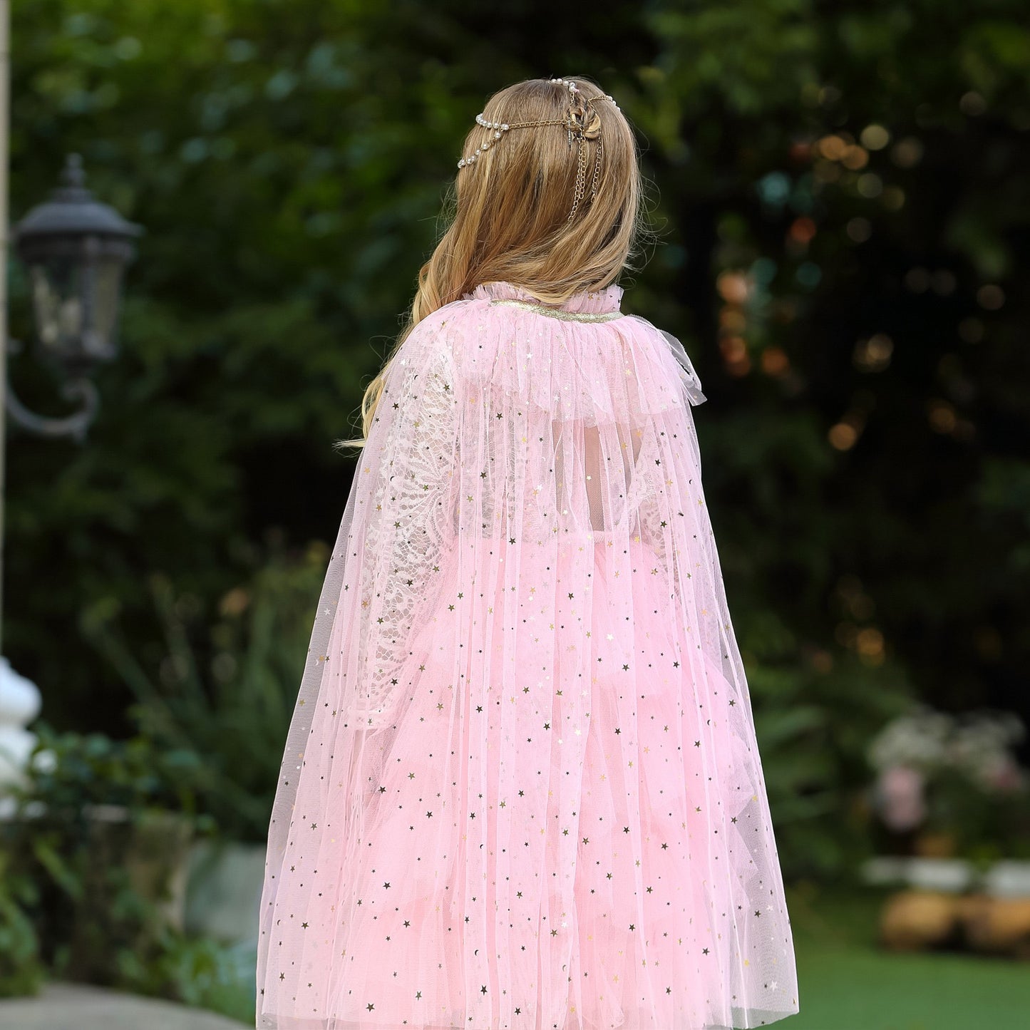 Kids Girls Princess Rainbow Lace Tulle Cape Costume