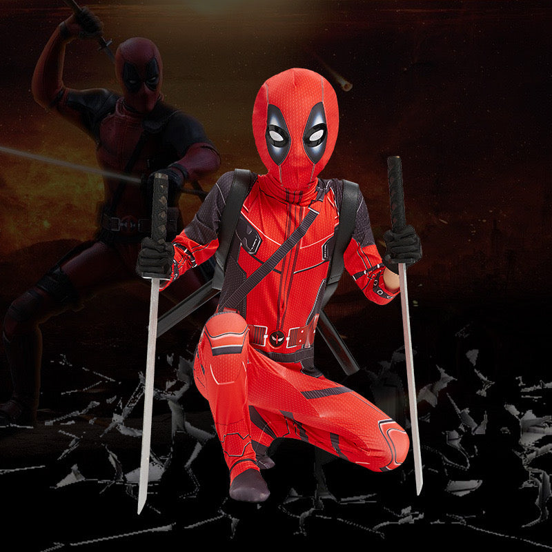 Deadpool Costume Superhero Cosplay Boys Fancy Dress Party Jumpsuit