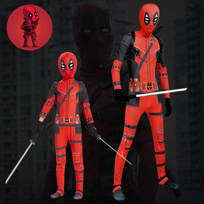 Deadpool Costume Superhero Cosplay Boys Fancy Dress Party Jumpsuit