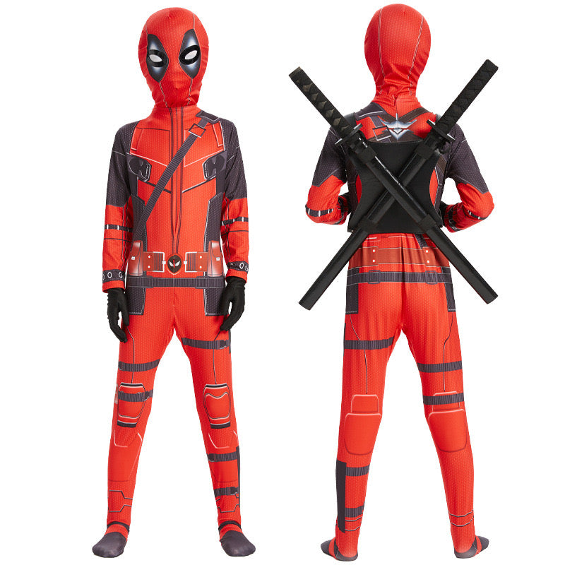 Deadpool Costume Superhero Cosplay Boys Fancy Dress Party Jumpsuit
