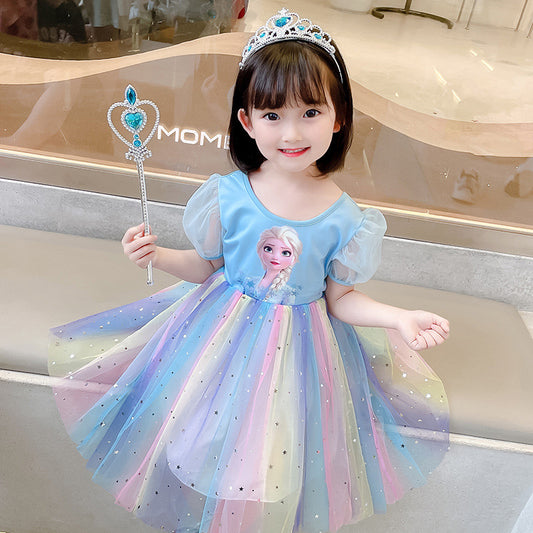Girls Queen Elsa Rainbow Dress
