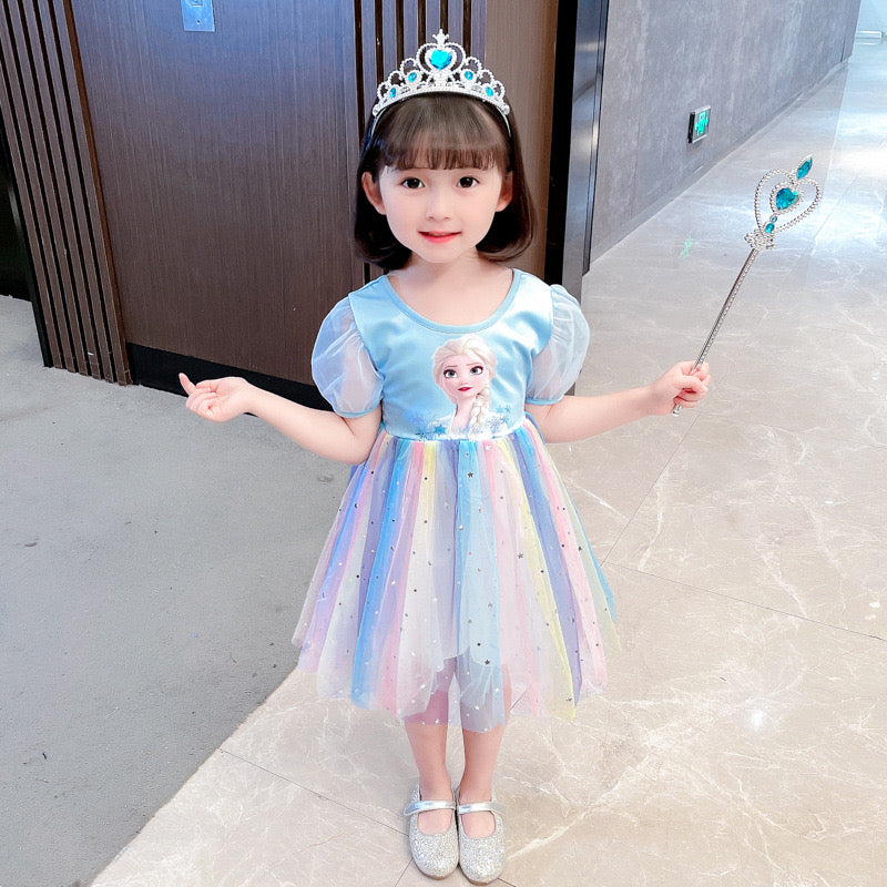 Girls Queen Elsa Rainbow Dress