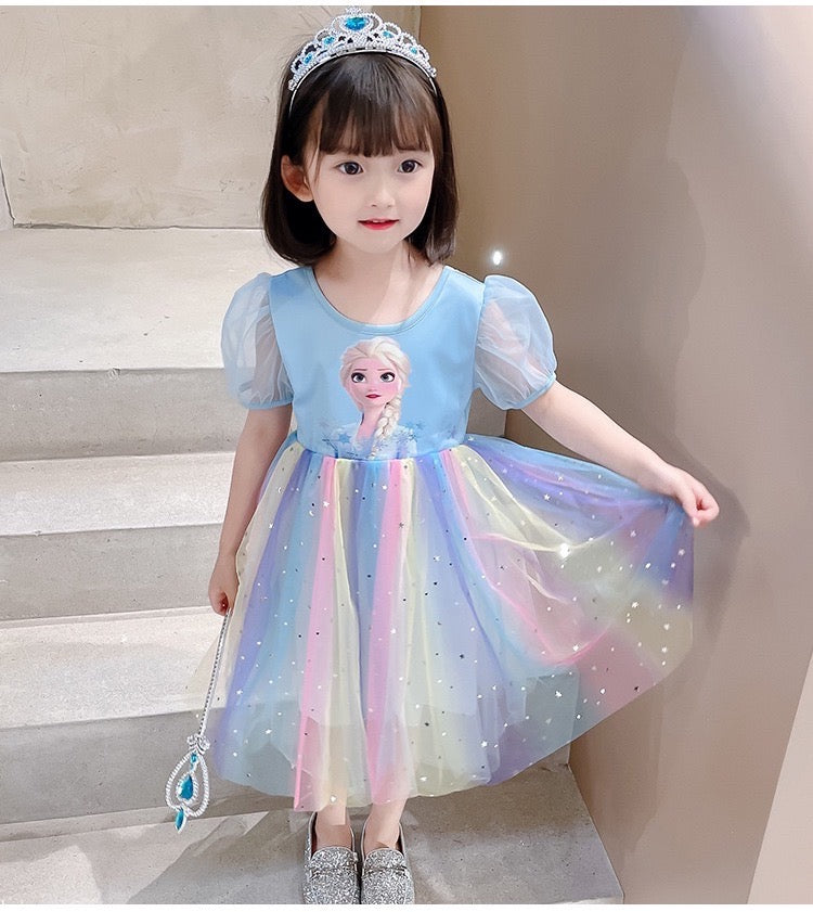 Girls Queen Elsa Rainbow Dress