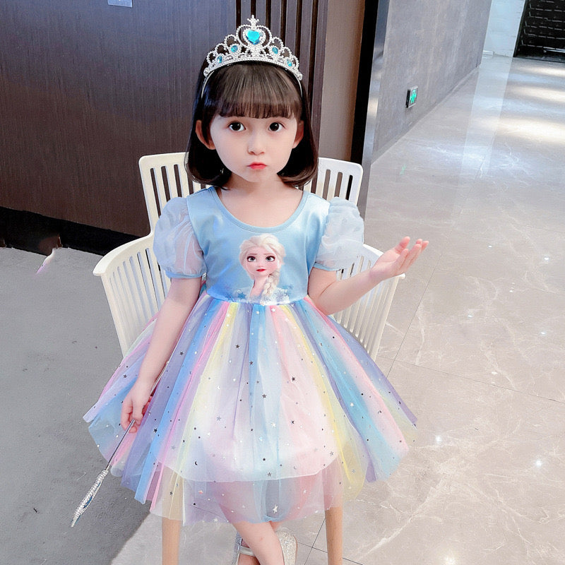 Girls Queen Elsa Rainbow Dress