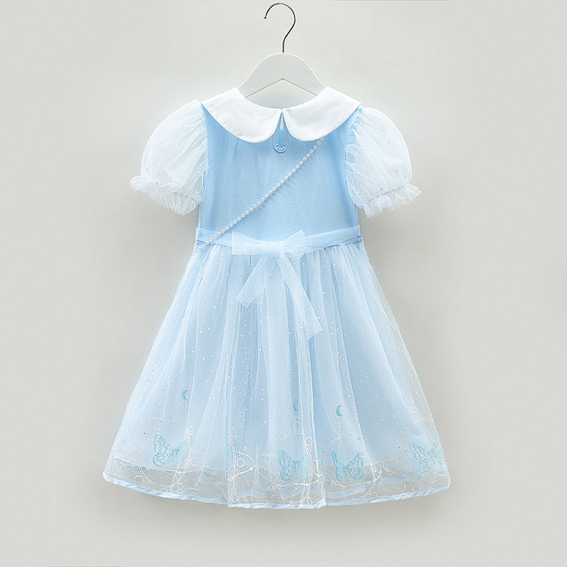 Girls short sleeves Princess Dress Frozen Queen Elsa Costume ( With bag)