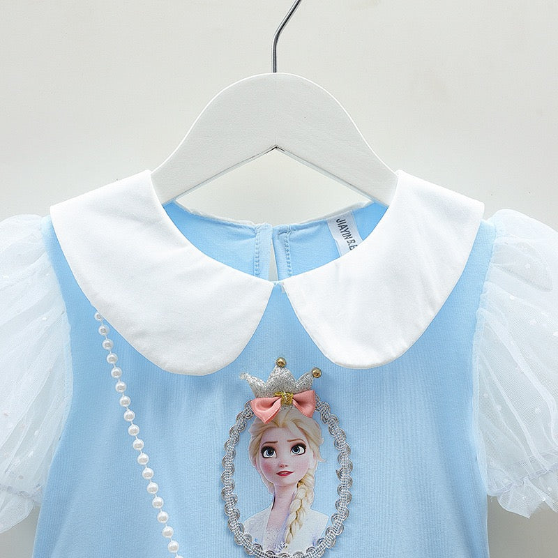 Girls short sleeves Princess Dress Frozen Queen Elsa Costume ( With bag)