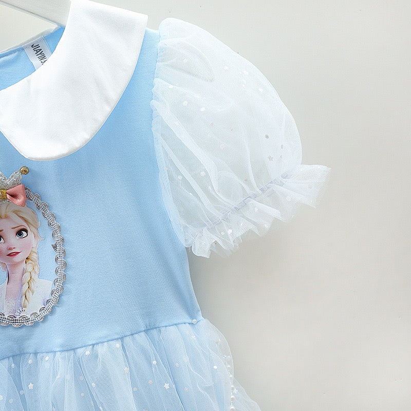 Girls short sleeves Princess Dress Frozen Queen Elsa Costume ( With bag)