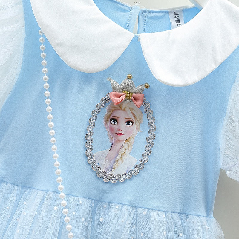 Girls short sleeves Princess Dress Frozen Queen Elsa Costume ( With bag)