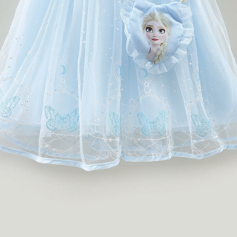 Girls short sleeves Princess Dress Frozen Queen Elsa Costume ( With bag)