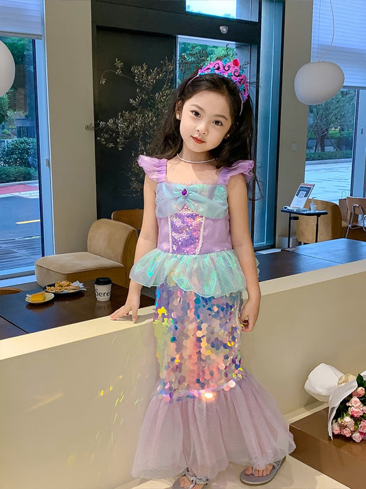Girls Mermaid Costume Sequin Birthday Party Dress
