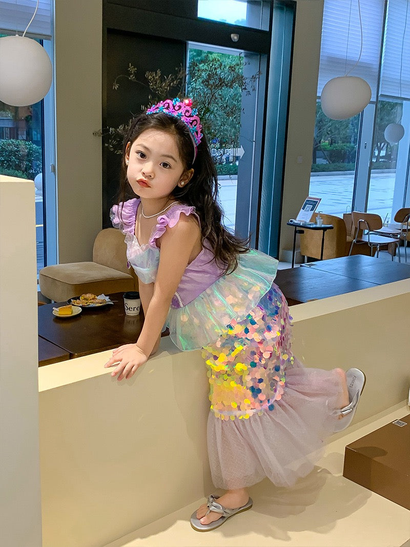 Girls Mermaid Costume Sequin Birthday Party Dress