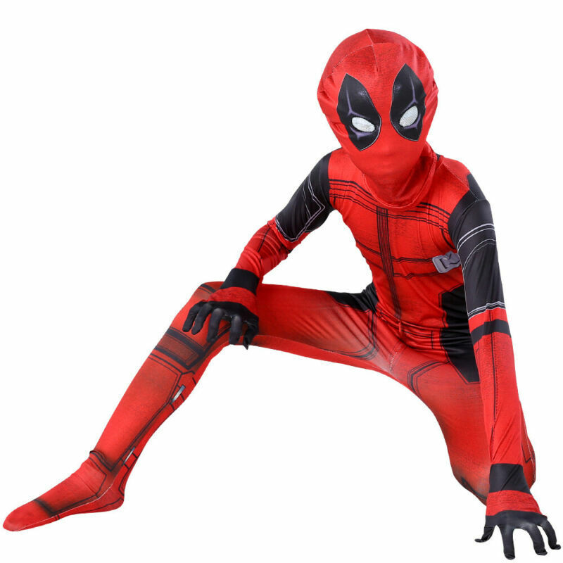 Deadpool Costume Superhero Cosplay Boys Fancy Dress Party Jumpsuit